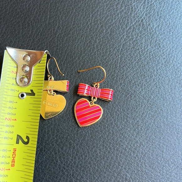 COACH Poppy Heart Striped Heart Earrings - Picture 3 of 3